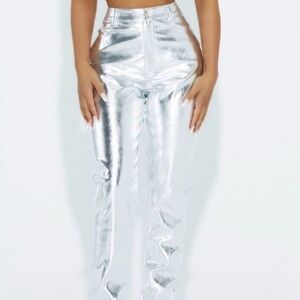 Naked Wardrobe Metallic Silver Women Pants size L